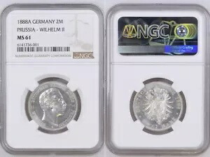 2 マーク プロイセン ヴィルヘルム 2 世 NGC MS61 ドイツ帝国 J 100 1888 A プロイセン 237,600円