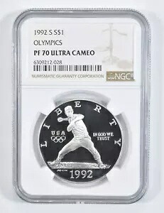 1992-S オリンピック野球記念プルーフ シルバー ダラー NGC PF70