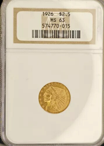 1926 $2.5 NGC MS 63 インディアン ヘッド ゴールド クォーター イーグル