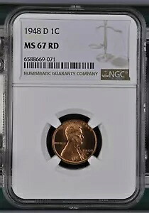 1948 D スモール セント リンカーン、小麦耳リバース NGC MS-67 RD|WORLD RESOURCE【KING店】
