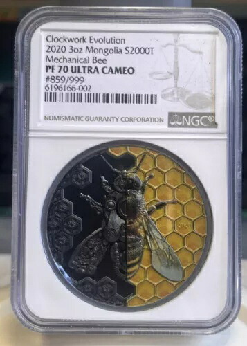 NGC PF70 モンゴル 2020 Clockwork Evolution Mechanical Bee シルバー コイン 3オンス COA|WORLD RESOURCE【KING店】