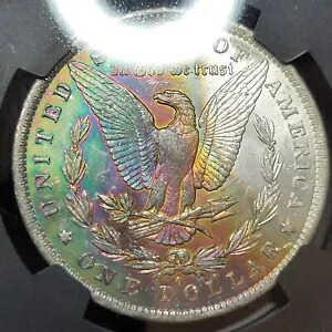 1883 O モーガン シルバー ダラー ネオン グリーン レインボー トーン NGC オリジナル バッグ ラベル H479｜WORLD RESOURCE【KING店】