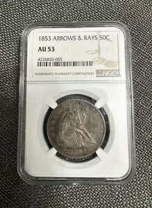 1853 A&R シーテッド リバティ ハーフダラー 50c アロー & レイズ 素敵なカラー NGC AU53 キー｜WORLD RESOURCE【KING店】