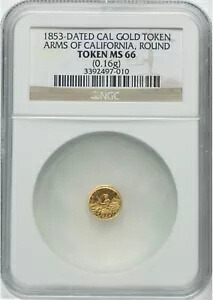 CAMEO PL 1853 カリフォルニア ゴールド トークン、ラウンド、アームズ オブ カリフォルニア / NGC MS66!金｜WORLD RESOURCE【KING店】