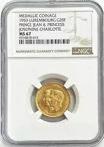 1953 ゴールド ルクセンブルク 20 フラン ロイヤル カップル コイン NGC 造幣局 67｜WORLD RESOURCE【KING店】