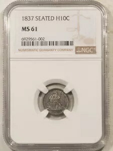1837 リバティ シーテッド ハーフダイム NGC MS-61、オリジナルで魅力的|WORLD RESOURCE【KING店】