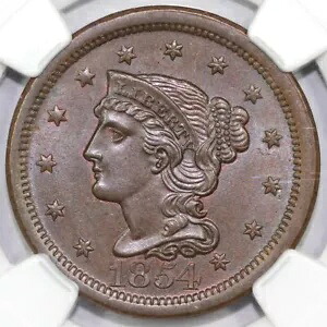 1854 1c N-6 編み込みヘア ラージ セント NGC MS 64+｜WORLD RESOURCE【KING店】