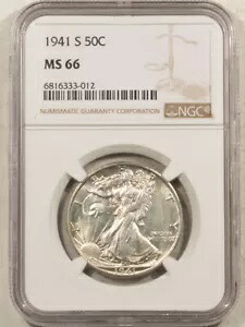 1941-S ウォーキング リバティ ハーフダラー - NGC MS-66、フレッシュ＆派手｜WORLD RESOURCE【KING店】