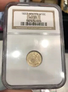 1837年 着席ハーフダイム 星なし AU53 グレーディング NGC スモールデイトタフコイン｜WORLD RESOURCE【KING店】
