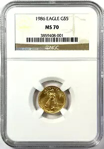 1986 $5 ゴールド アメリカン イーグル NGC MS70 1/10 オンス ゴールド コイン 初年度!送料無料！｜WORLD RESOURCE【KING店】
