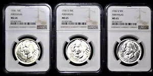 1936 PDS アーカンソー記念ハーフダラー セット NGC MS 64、MS 65、および MS65｜WORLD RESOURCE【KING店】