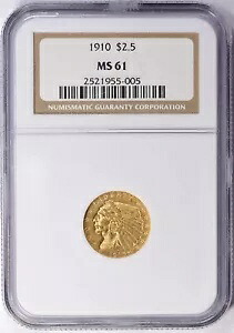 1910 インディアン ヘッド $2.5 クォーター イーグル ゴールド NGC MS61｜WORLD RESOURCE【KING店】
