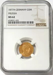 1877 A ゴールド ドイツ国家プロイセン 5 マルク カイザー ヴィルヘルム コイン NGC 造幣局 62｜WORLD RESOURCE【KING店】