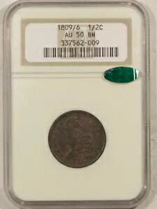 1809/6 (インバーテッド 9) クラシック ヘッド ハーフセント NGC AU-50 BN CAC、フレッシュ PQ++!|WORLD RESOURCE【KING店】