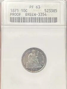 1871-P 10C シーテッド リバティ シルバー ダイム ~ ANACS グレード PF63 プルーフ ブリーン - 3354｜WORLD RESOURCE【KING店】