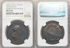 1659 年教皇銅メダル 教皇アレクサンダー 7 世 A V サン・ニコラ教会 NGC MS61｜WORLD RESOURCE【KING店】