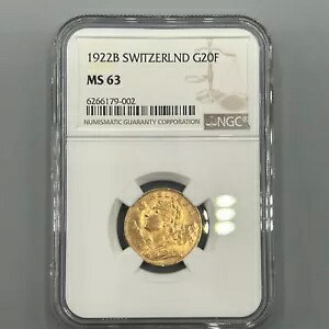 金貨 スイス 20 フラン 1922 B ベルン ヘルヴェティア オリジナル NGC MS63｜WORLD RESOURCE【KING店】