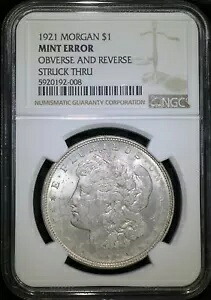 1921 モーガン シルバー ダラー NGC 表側および逆側ストラク スルー ミント エラー｜WORLD RESOURCE【KING店】