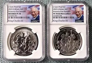 2023 英国 ザ ブリタニア 1オンス シルバー プルーフ 2 コイン セット NGC RP70/PF70 UC 初回リリース｜WORLD RESOURCE【KING店】