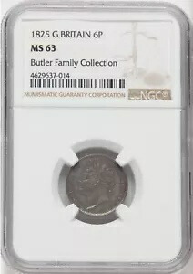 イギリス ジョージ 3 世 1825 6 ペンス銀貨 NGC チョイス 未流通 63｜WORLD RESOURCE【KING店】