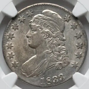 キャップ付きバスト ハーフダラー 1833 NGC AU-55! O-106。魅力的なコイン、ハイグレード!|WORLD RESOURCE【KING店】