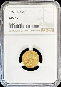 1925 D ゴールド US $2.5 ドル インディアン ヘッド クォーター イーグル コイン NGC ミント ステート 62｜WORLD RESOURCE【KING店】