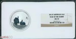 2011-P $2 ウサギの旧暦 2 オンスシルバーコイン シリーズ 2 オーストラリア NGC MS70 !!