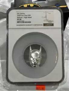 DC コミックス 2020 2オンス シルバー ニウエ $5 バットマン ハイレリーフ NGC PF70 ローミント OGP & COA