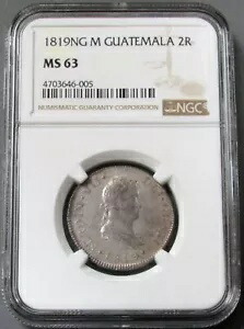 1819 NG M グアテマラ シルバー 2 レアレス フェルディナンド 7 世 コイン NGC ミント ステート 63｜WORLD RESOURCE【KING店】