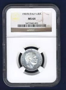 イタリア王国 1907-R 1 リラ シルバー コイン チョイス 未流通 認定 NGC MS64|WORLD RESOURCE【KING店】