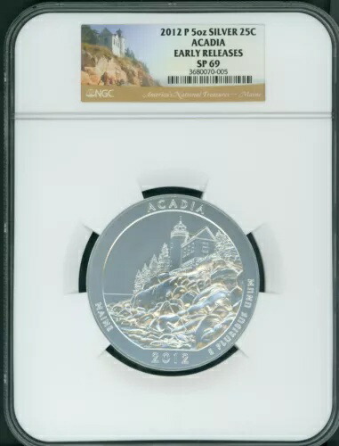 2012-P アカディア メイン国立公園 ATB 5 オンスシルバー NGC SP69 早期リリース E.R.