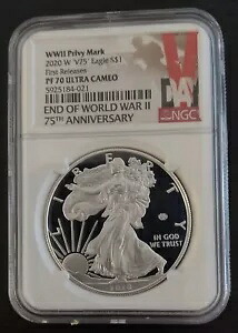 2020 (W) V75 アメリカン シルバー イーグル $1 NGC PF70 UC |第二次世界大戦のプライベートマーク 75th Ann.|WORLD RESOURCE【KING店】