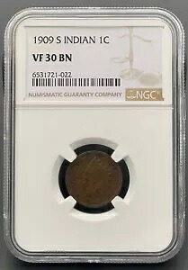 1909 S インディアン ヘッド 1 セント、ペニー NGC VF-30 ブラウン、ロー ミント キー デート コイン|WORLD RESOURCE【KING店】