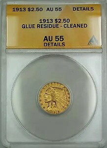 1913年 $2.50 クォーターイーグル金貨 ANACS AU-55 詳細 洗浄済み接着剤残留物｜WORLD RESOURCE【KING店】