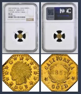 トップポップ! 1857 カリフォルニア ゴールド インディアン "B" - リース #5 15 スター、オクタグ、NGC MS66|WORLD RESOURCE【KING店】