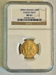 フランス 1896A Fasces Privy 20 フラン ゴールド NGC MS62 Sku# 4335