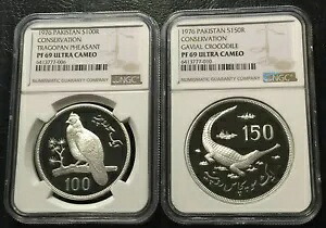 1976 パキスタン 100 および 150 ルピー WWF シルバー 2 コイン プルーフ セット ALL NGC PF 69UC｜WORLD RESOURCE【KING店】