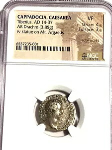 #AN23、ローマコイン、レア、ティベリウス Rev.Mt.Argaeus、AR Drachm、シルバー、カッパドック。 NGC VF｜WORLD RESOURCE【KING店】