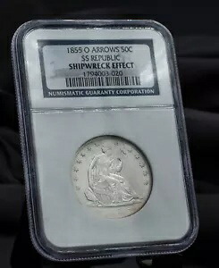 1855 O アローズ 50c シーテッド リバティ NGC SS リパブリック難破船エフェクト｜WORLD RESOURCE【KING店】