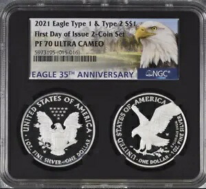 2021 アメリカン シルバー イーグル タイプ 1 およびタイプ 2 セット NGC PF70 UCAM FDOI - ブラック コア|WORLD RESOURCE【KING店】