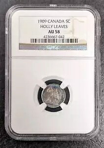 1909 カナダ シルバー エドワード 7 世 5 セント ホリー リーブス NGC AU 58｜WORLD RESOURCE【KING店】