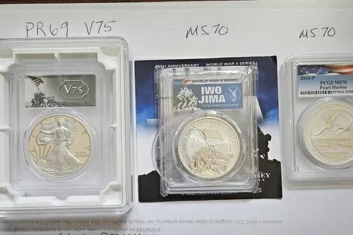 第二次世界大戦の銀貨コレクション。 V75周年記念PF+硫黄島+パールハーバーグレード｜WORLD RESOURCE【KING店】