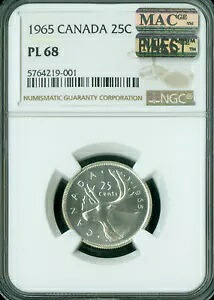 1965 カナダ 25 セント NGC PL68 PQ MAC 最高級グレード レア MAC スポットレス *|WORLD RESOURCE【KING店】