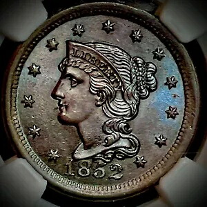 編み込みヘア セント 1852。オリジナル。 N-4、レアリティ-2。 NGC MS-64 BN！超ナイスコイン！｜WORLD RESOURCE【KING店】