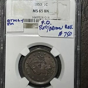1853 ラージ セント NGC MS65 BN P.Q.レッドブラウンリバース｜WORLD RESOURCE【KING店】