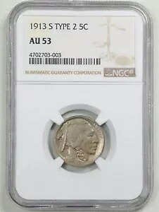 1913-S タイプ 2 5??C 凹部接地 バッファロー ニッケル AU53 NGC 4702703-003｜WORLD RESOURCE【KING店】