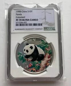 NGC PF70 中国 1998 パンダコイン 1 オンス シルバーカラー パンダコイン 10 元 COA 付き|WORLD RESOURCE【KING店】