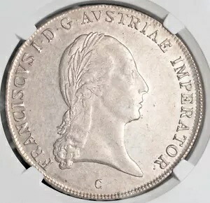1824-C、オーストリア、フランツ 1 世、大型ターラー銀貨。プラハミント！ NGC AU-58！｜WORLD RESOURCE【KING店】
