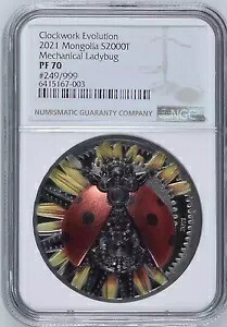 NGC PF70 モンゴル 2021 Clockwork Evolution Mechanical Ladyb シルバー コイン 3オンス COA｜WORLD RESOURCE【KING店】