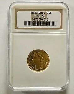 1896 スイス (スイス) 20 フラン フラン金貨 (6.45gm 90% 22kt) NGC MS 62｜WORLD RESOURCE【KING店】